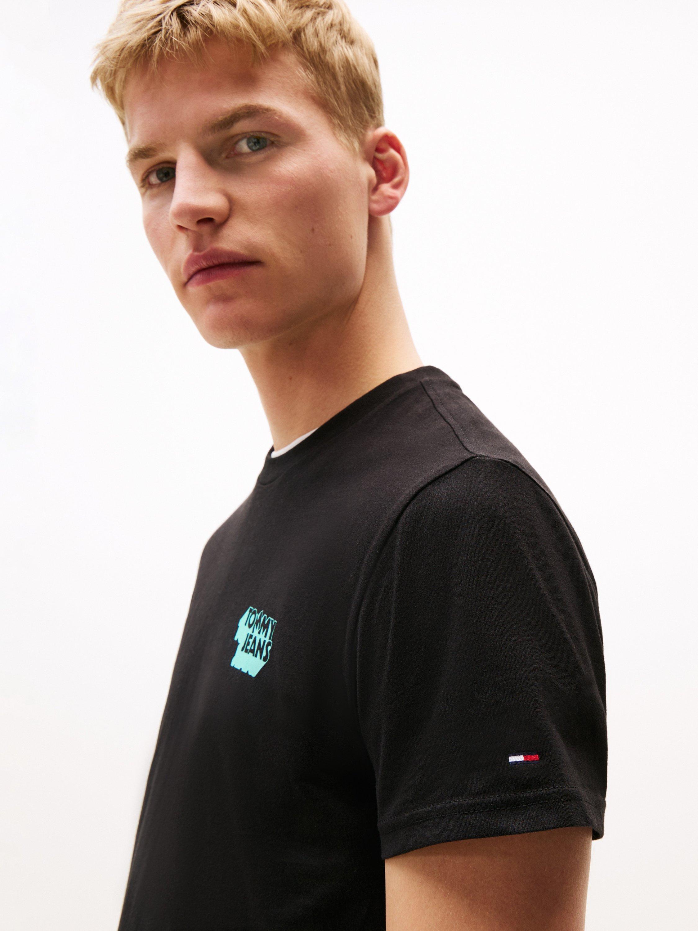 Product image 4 of 5, which shows Tommy Jeans Cotton Slim Fit Short Sleeve Logo T-Shirt, Black, XS
