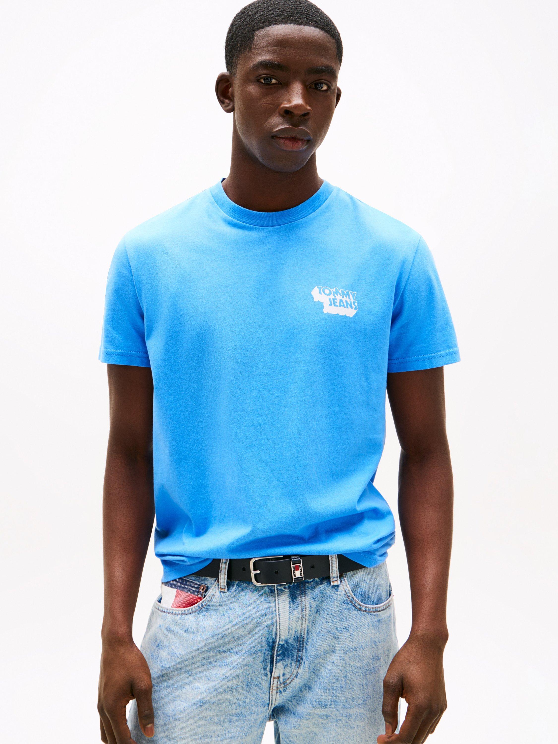 Product image 1 of 5, which shows Tommy Jeans Cotton Slim Fit Short Sleeve Logo T-Shirt, Copenhagen Blue, M
