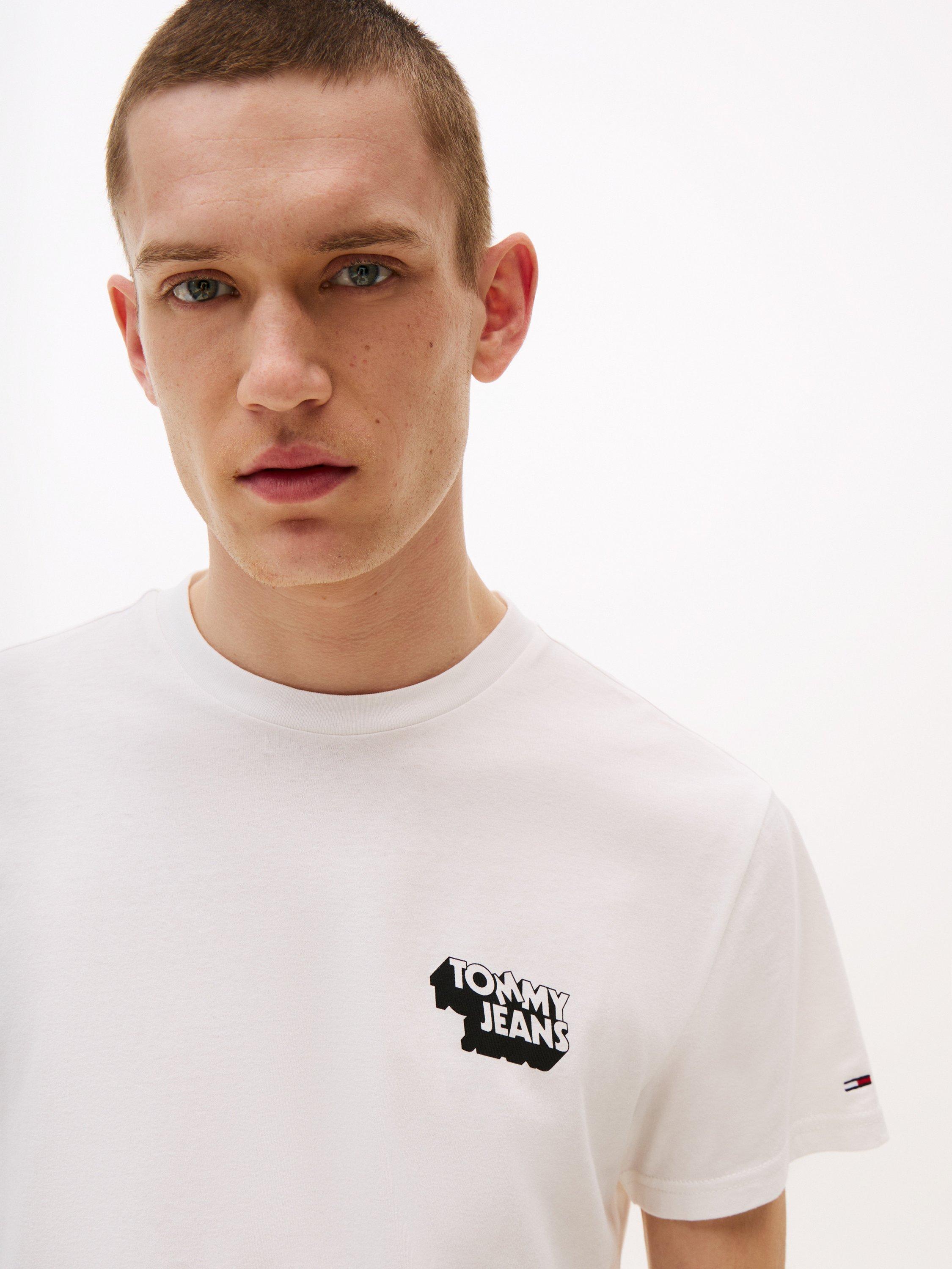 Product image 4 of 5, which shows Tommy Jeans Cotton Slim Fit Short Sleeve Logo T-Shirt, Ecru, XS