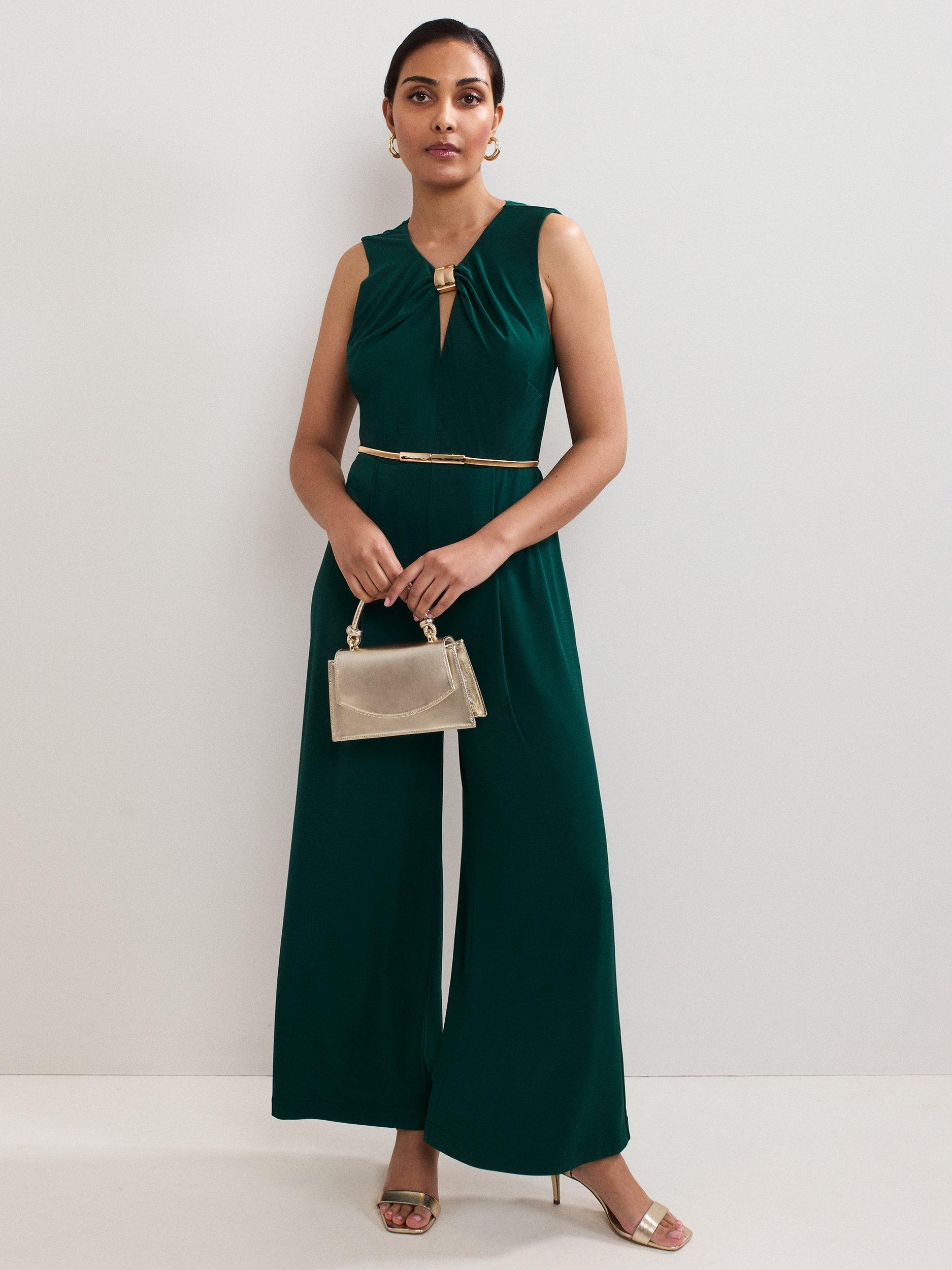 Product image 1 of 7, which shows Phase Eight Petite Alinda Belted Jumpsuit, Teal, 8