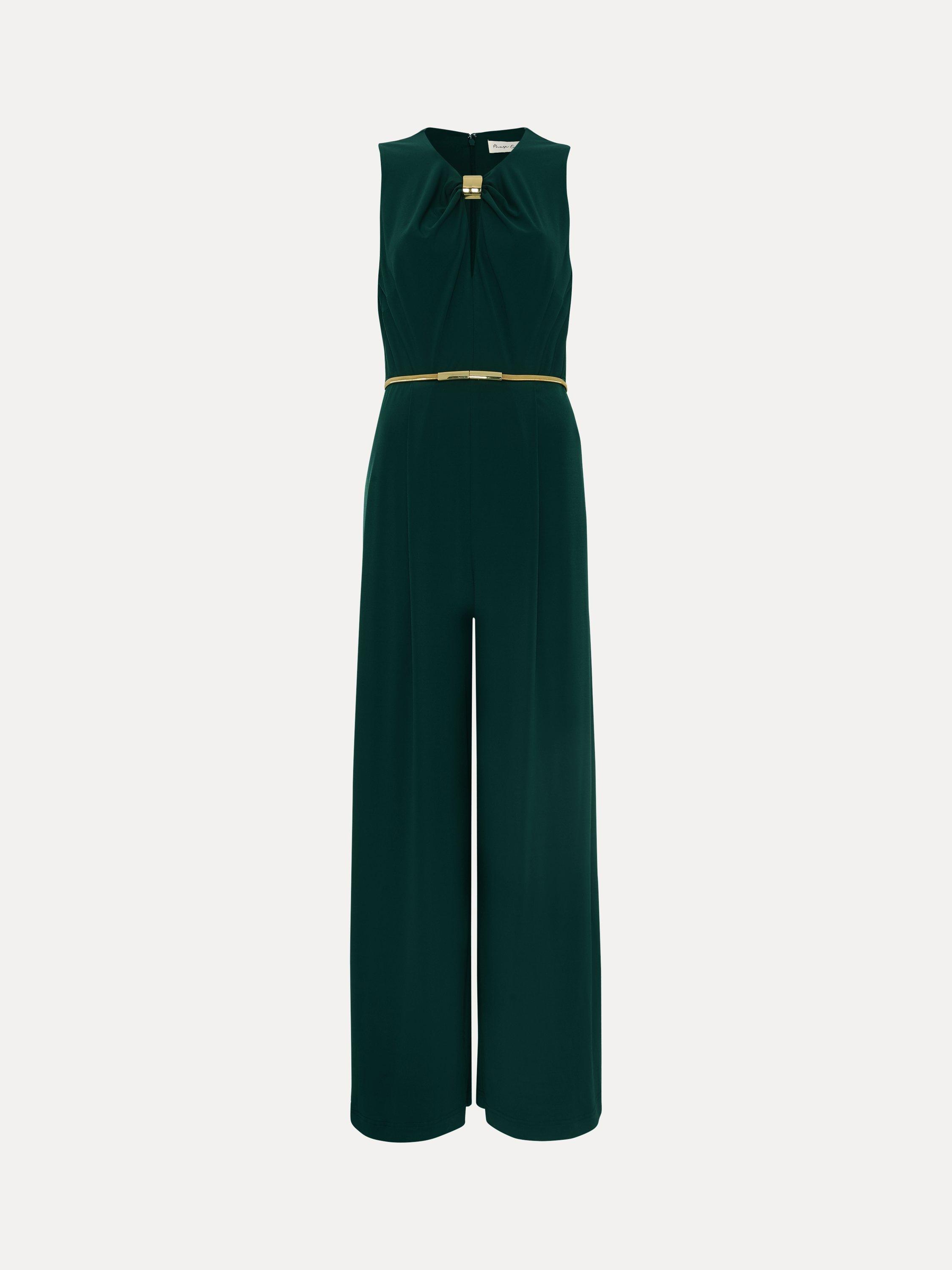Product image 5 of 7, which shows Phase Eight Petite Alinda Belted Jumpsuit, Teal, 8