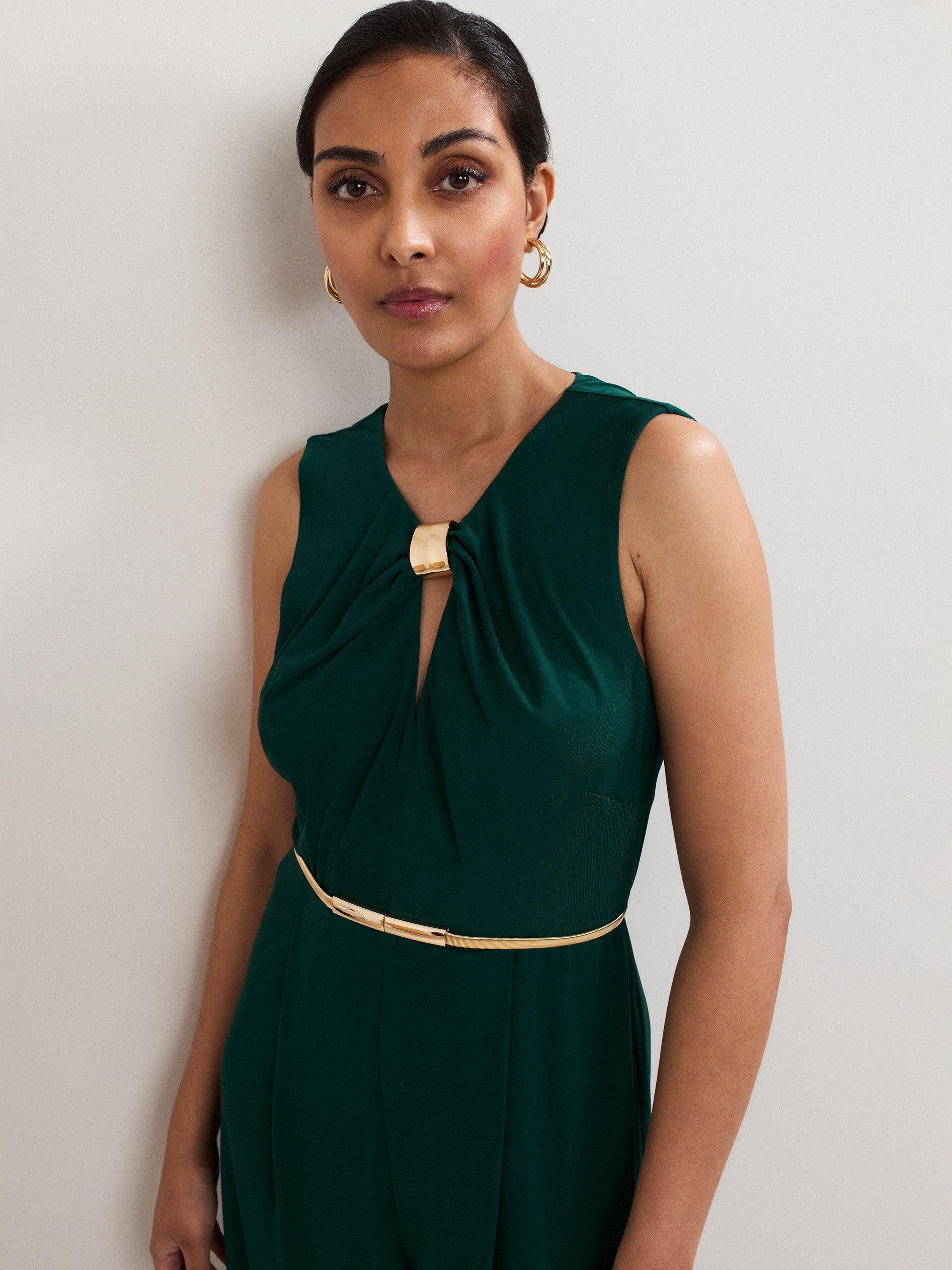 Product image 7 of 7, which shows Phase Eight Petite Alinda Belted Jumpsuit, Teal, 8