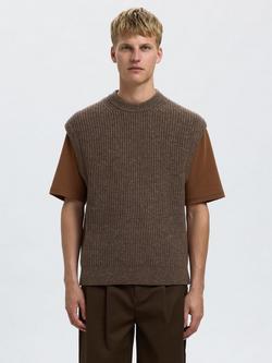 Selected Wool Blend Knitted Vest, Coffee Bean, Coffee Bean