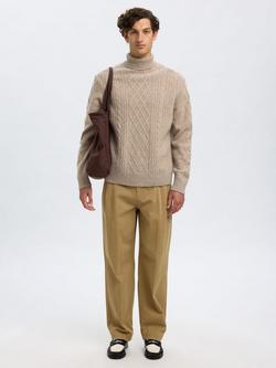 Selected Neil Wool Blend Roll Neck Jumper, Oatmeal - view 2, Oatmeal