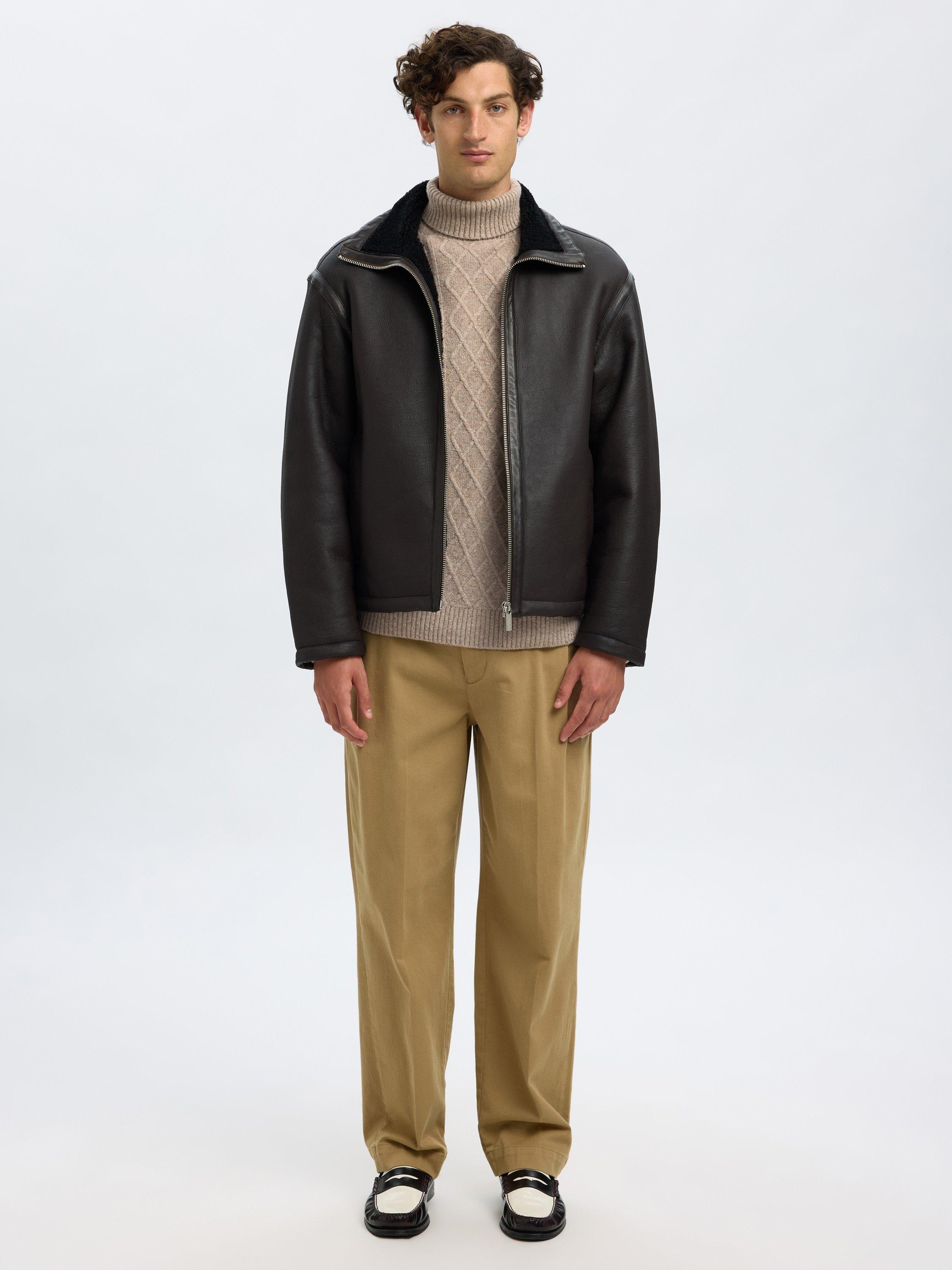 Product image 3 of 6, which shows Selected Neil Wool Blend Roll Neck Jumper, Oatmeal, M