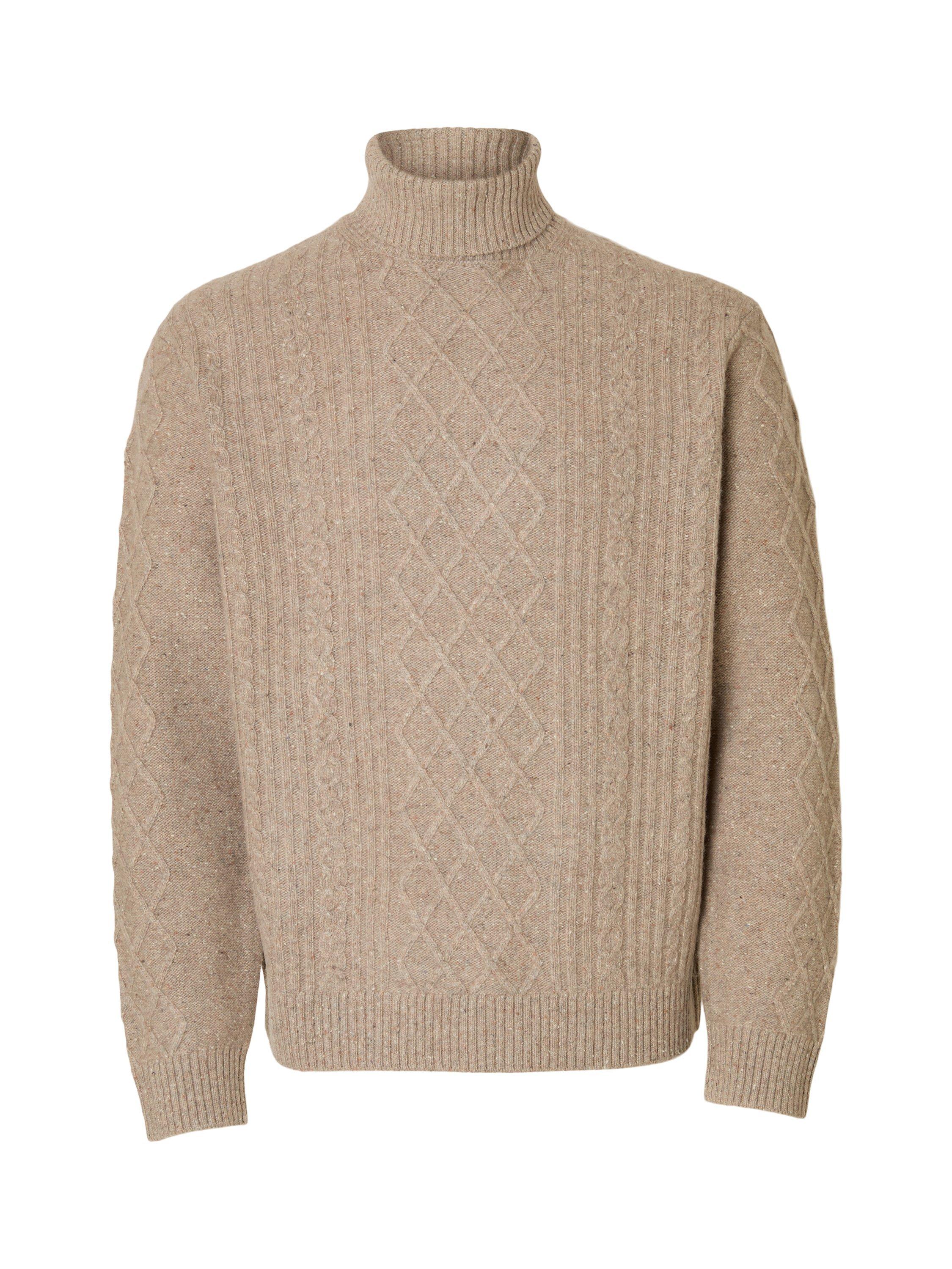 Product image 6 of 6, which shows Selected Neil Wool Blend Roll Neck Jumper, Oatmeal, M