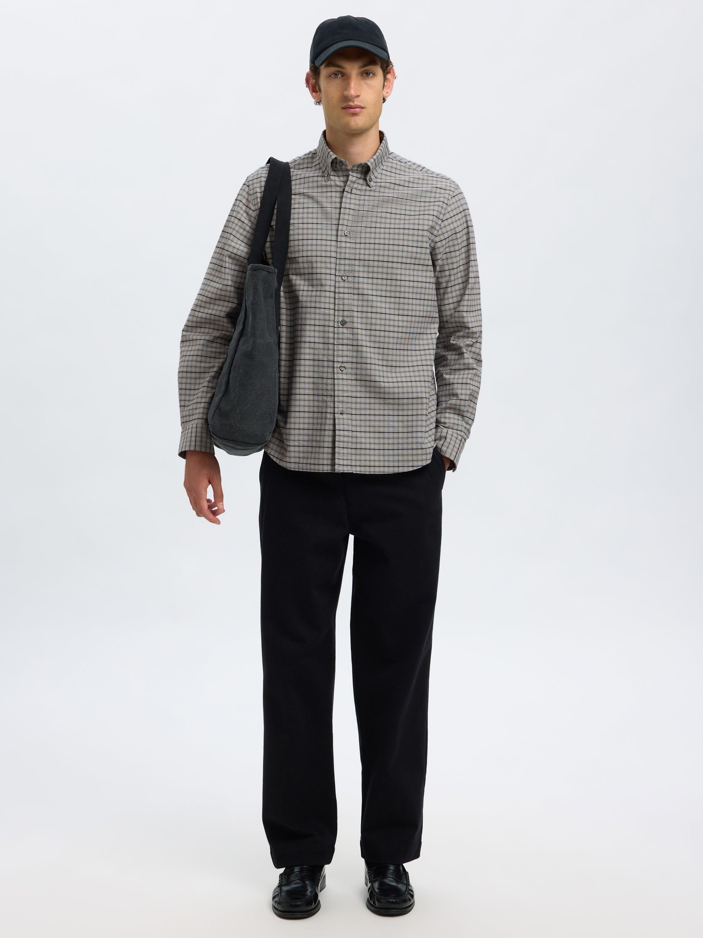 Selected Blake Cotton Regular Fit Check Shirt, Grey