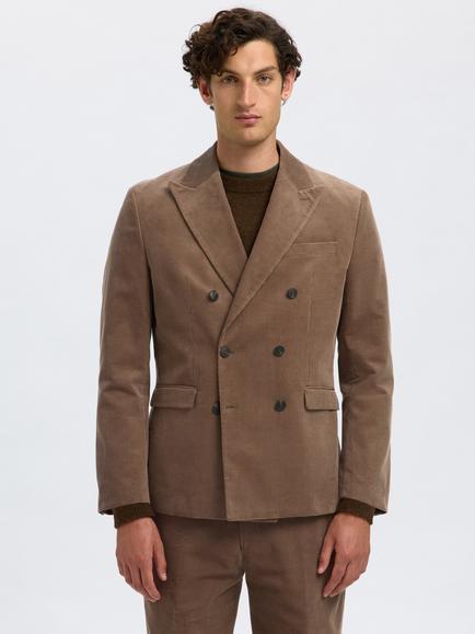 Selected Duca Tailored Fit Cotton Double Breasted Suit Jacket, Brownie, Brownie