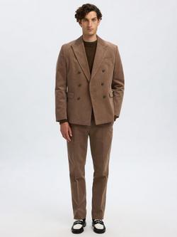 Selected Duca Tailored Fit Cotton Double Breasted Suit Jacket, Brownie - view 2, Brownie