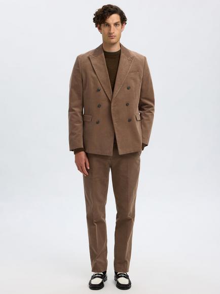 Selected Duca Tailored Fit Cotton Double Breasted Suit Jacket, Brownie - view 2, Brownie