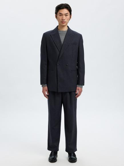 Selected Anderson Tailored Fit Wool Blend Striped Double Breasted Suit Jacket, Dark Navy - view 2, Dark Navy