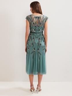 Phase Eight Evonne Cap Sleeve Beaded Midi Dress, Pale Green - view 2, Pale Green