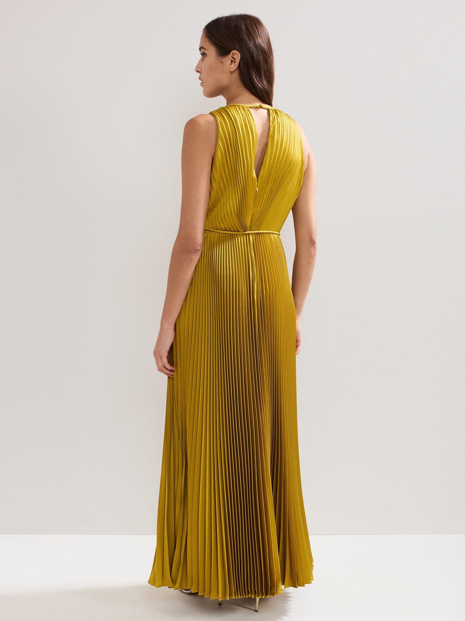 Product image 2 of 8, which shows Phase Eight Dionne Pleated Dress, Yellow, 6