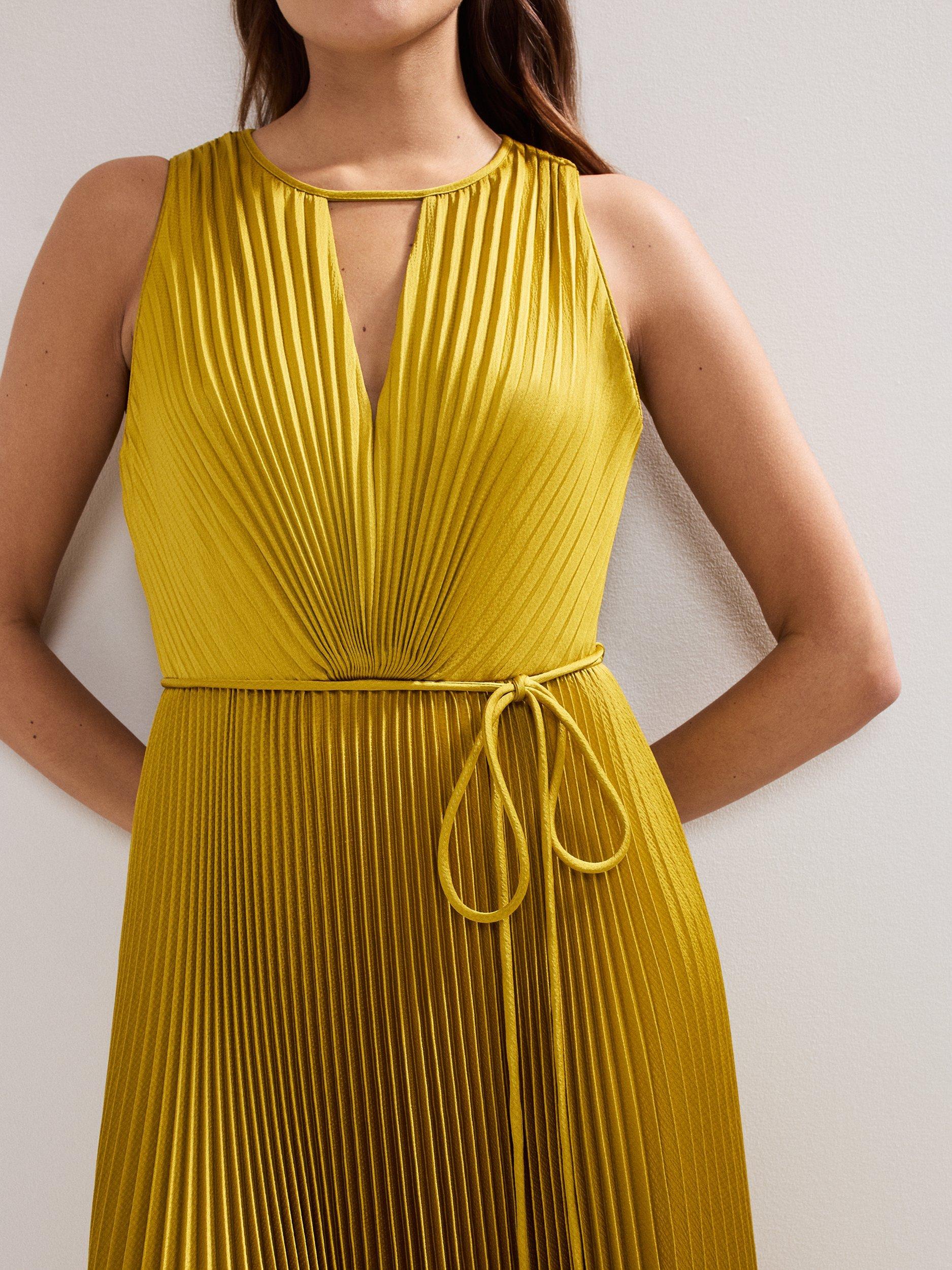 Product image 4 of 8, which shows Phase Eight Dionne Pleated Dress, Yellow, 6