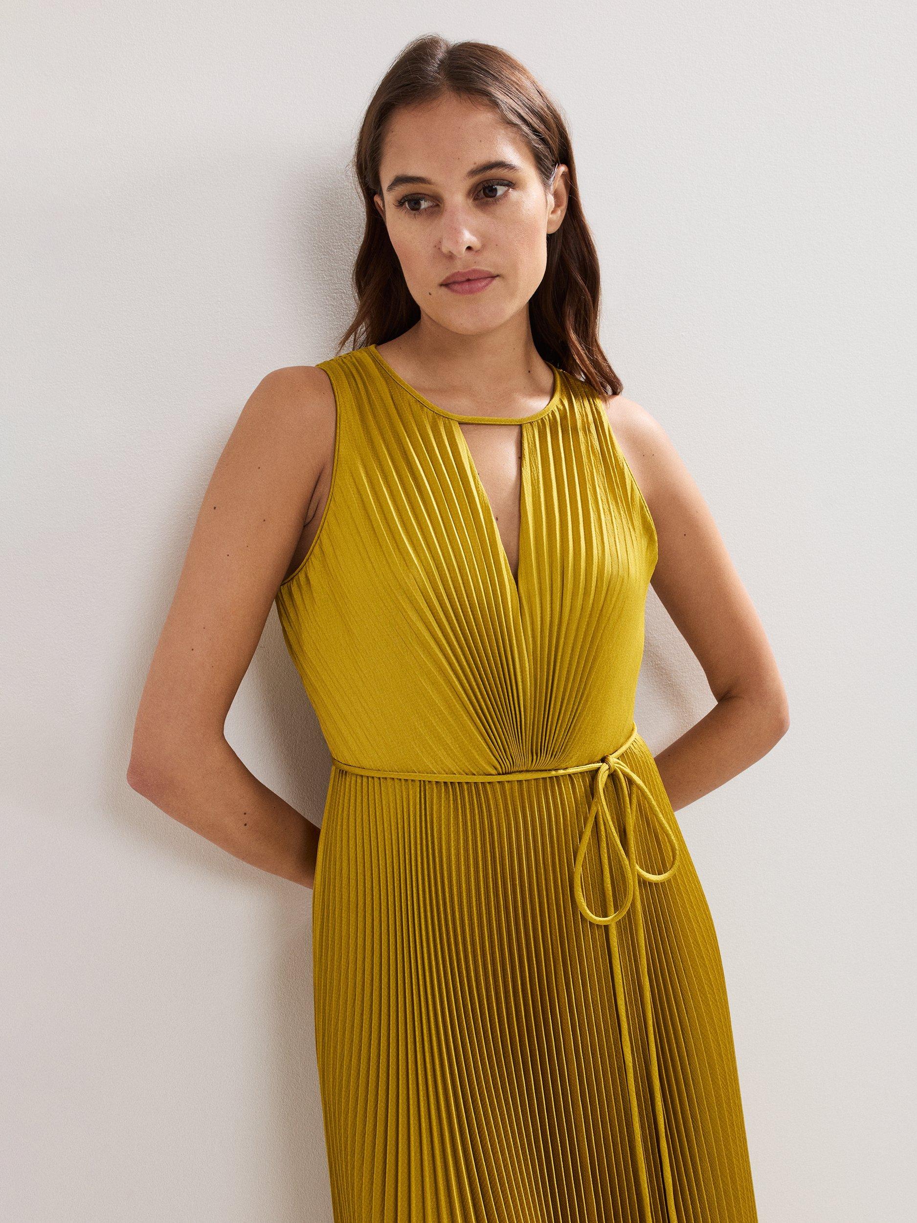 Product image 7 of 8, which shows Phase Eight Dionne Pleated Dress, Yellow, 6