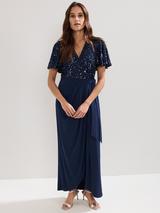 chinese dress ladies PHASE EIGHT NAVY BLUE BEADED LACE SPECIAL OCCASION DRESS & BOLERO TOP   Whispers Dress Agency