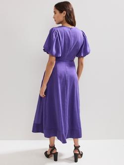 Phase Eight Kailey Puff Sleeve Midi Dress containing TENCEL™ Lyocell - view 2, Purple