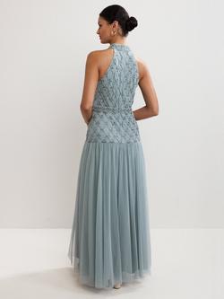 Phase Eight Nola Embellished Halterneck Maxi Dress, Eau De Nil - view 2, Eau De Nil