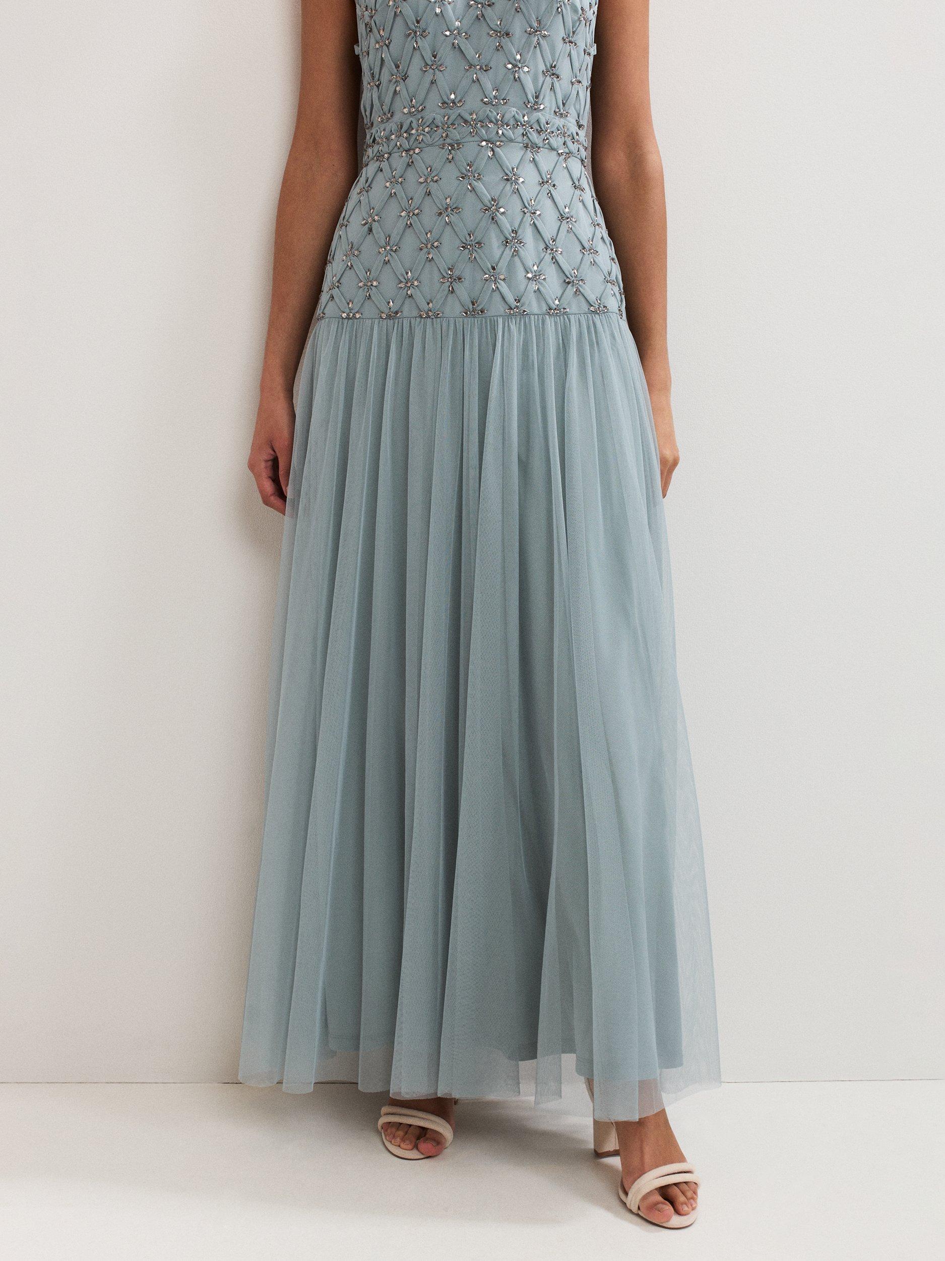 Product image 7 of 9, which shows Phase Eight Nola Embellished Halterneck Maxi Dress, Eau De Nil, 6