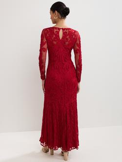 Phase Eight Phoenix Embroidered Long Sleeve Mermaid Maxi Dress - view 2, Red