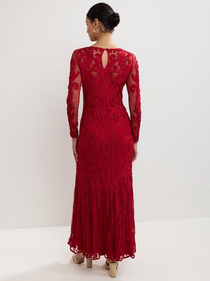 Phase Eight Phoenix Embroidered Long Sleeve Mermaid Maxi Dress - view 2, Red