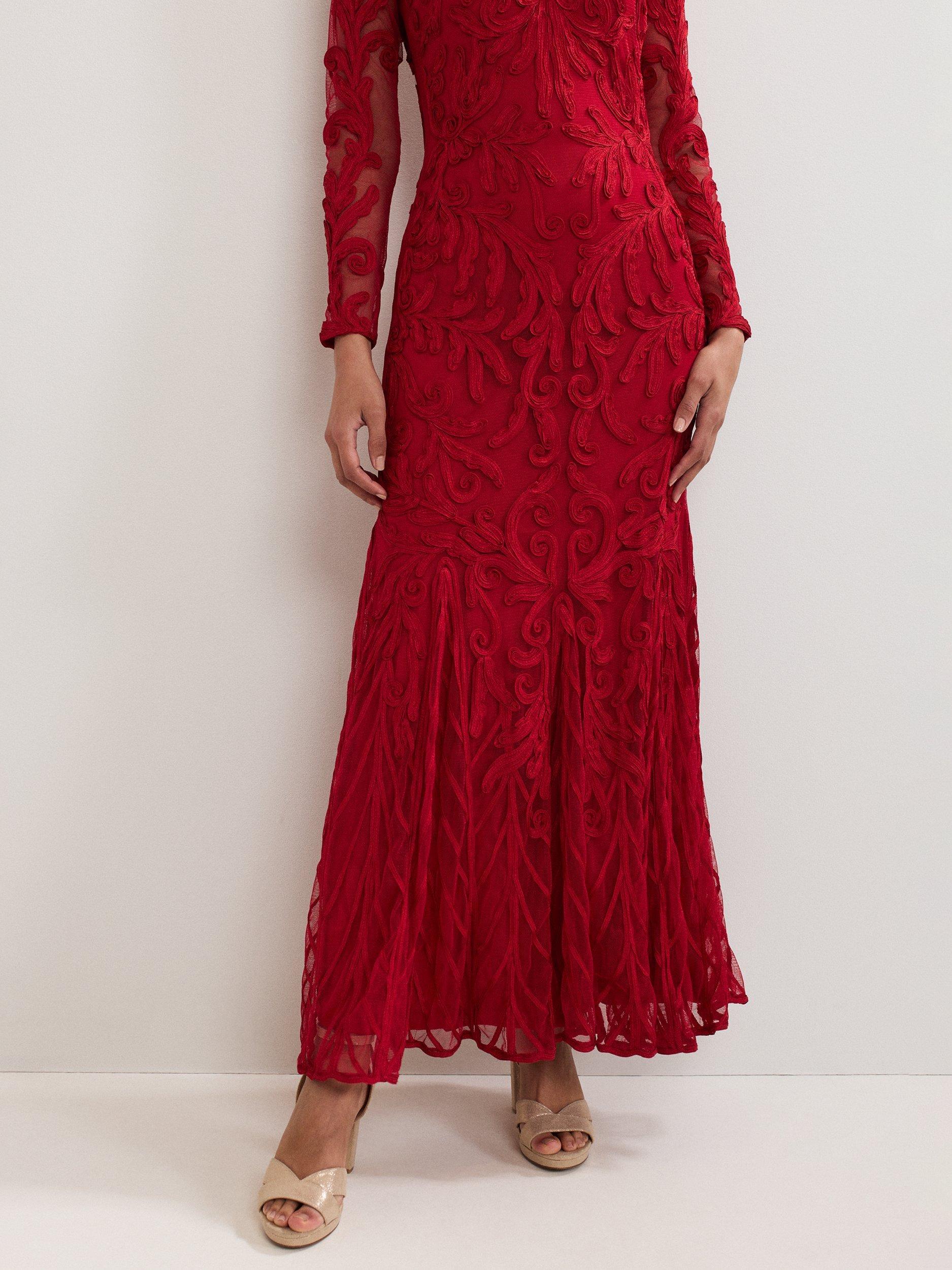 Product image 7 of 8, which shows Phase Eight Phoenix Embroidered Long Sleeve Mermaid Maxi Dress, Red, 6