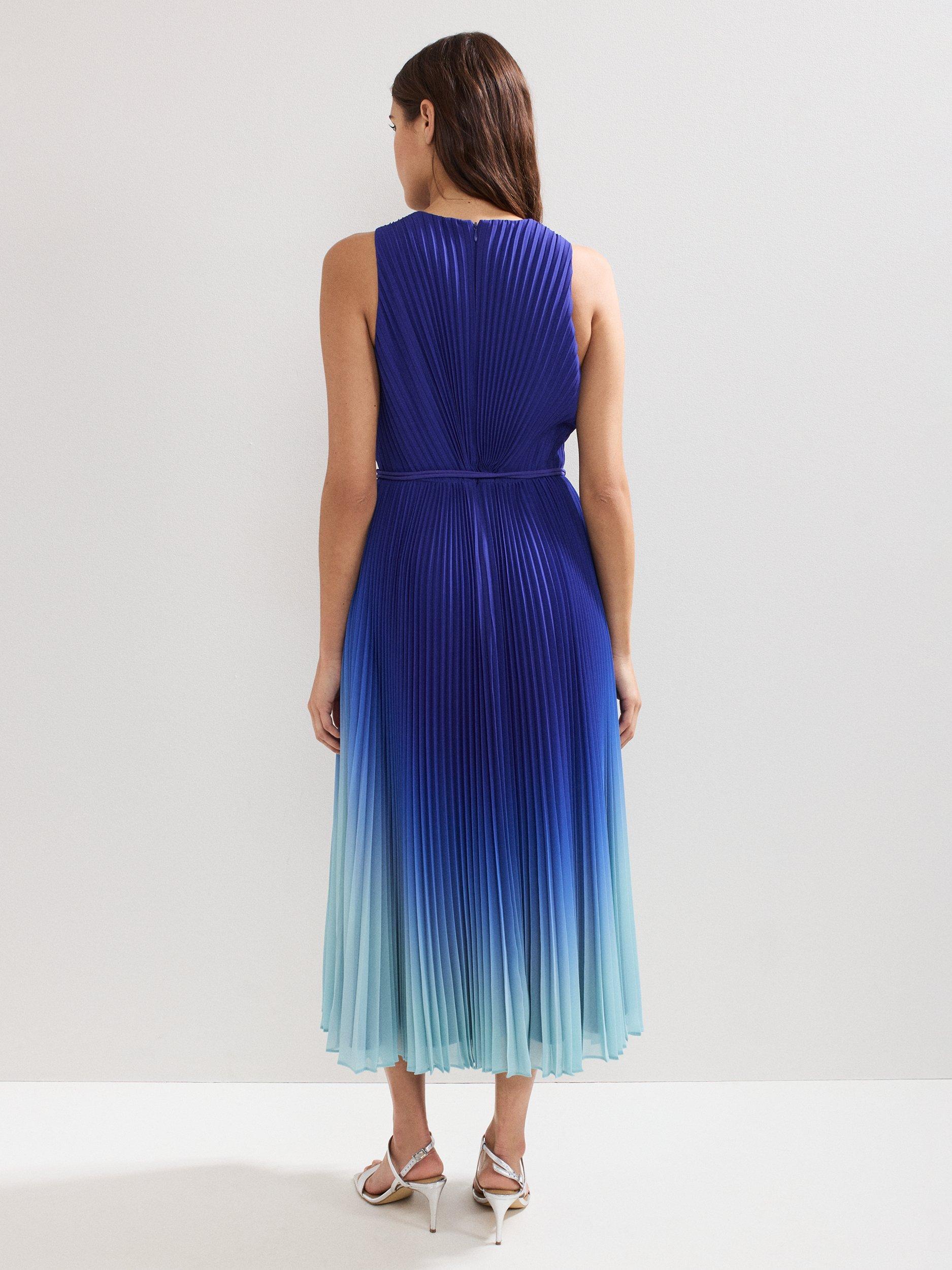 Product image 2 of 9, which shows Phase Eight Simara Pleated Dress, Blue, 6
