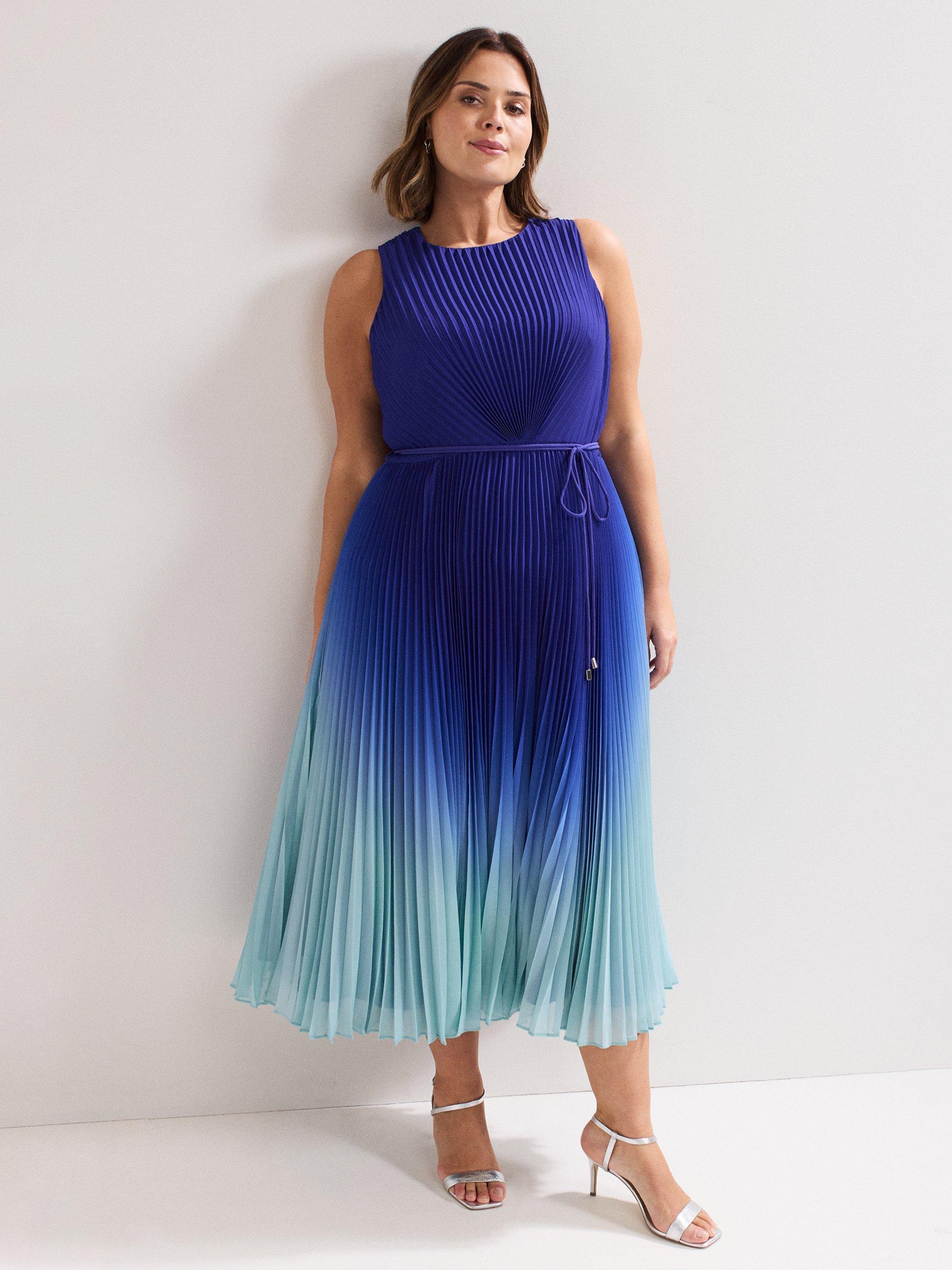 Product image 9 of 9, which shows Phase Eight Simara Pleated Dress, Blue, 6