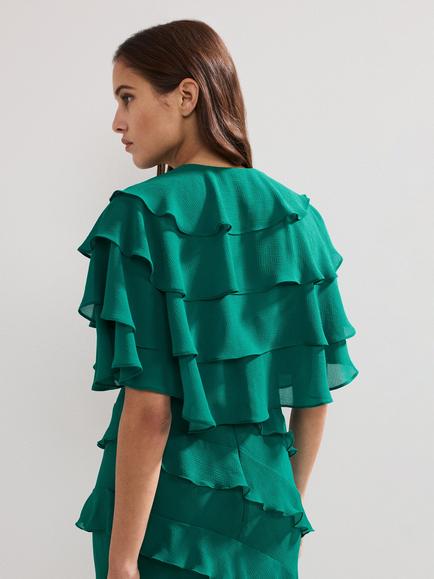Phase Eight Nicolette Ruffle Cape Jacket, Green - view 2, Green