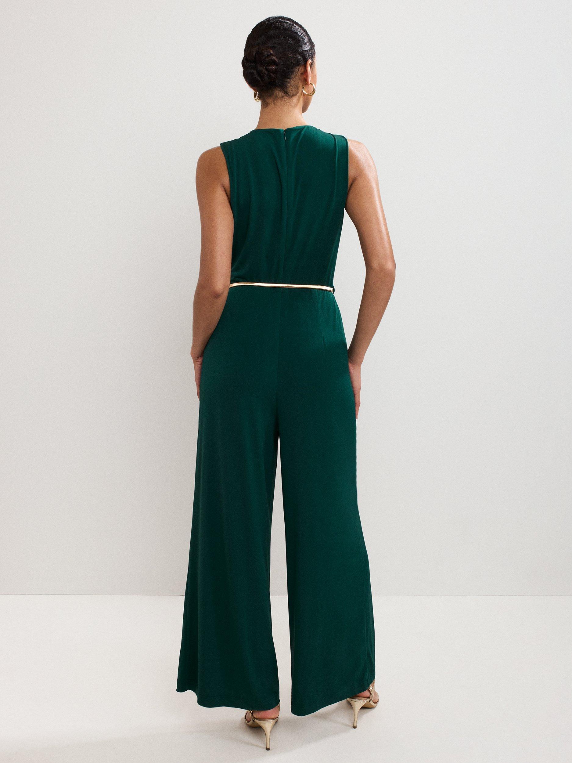 Product image 2 of 8, which shows Phase Eight Alinda Belted Wide Leg Jumpsuit, Teal, 6