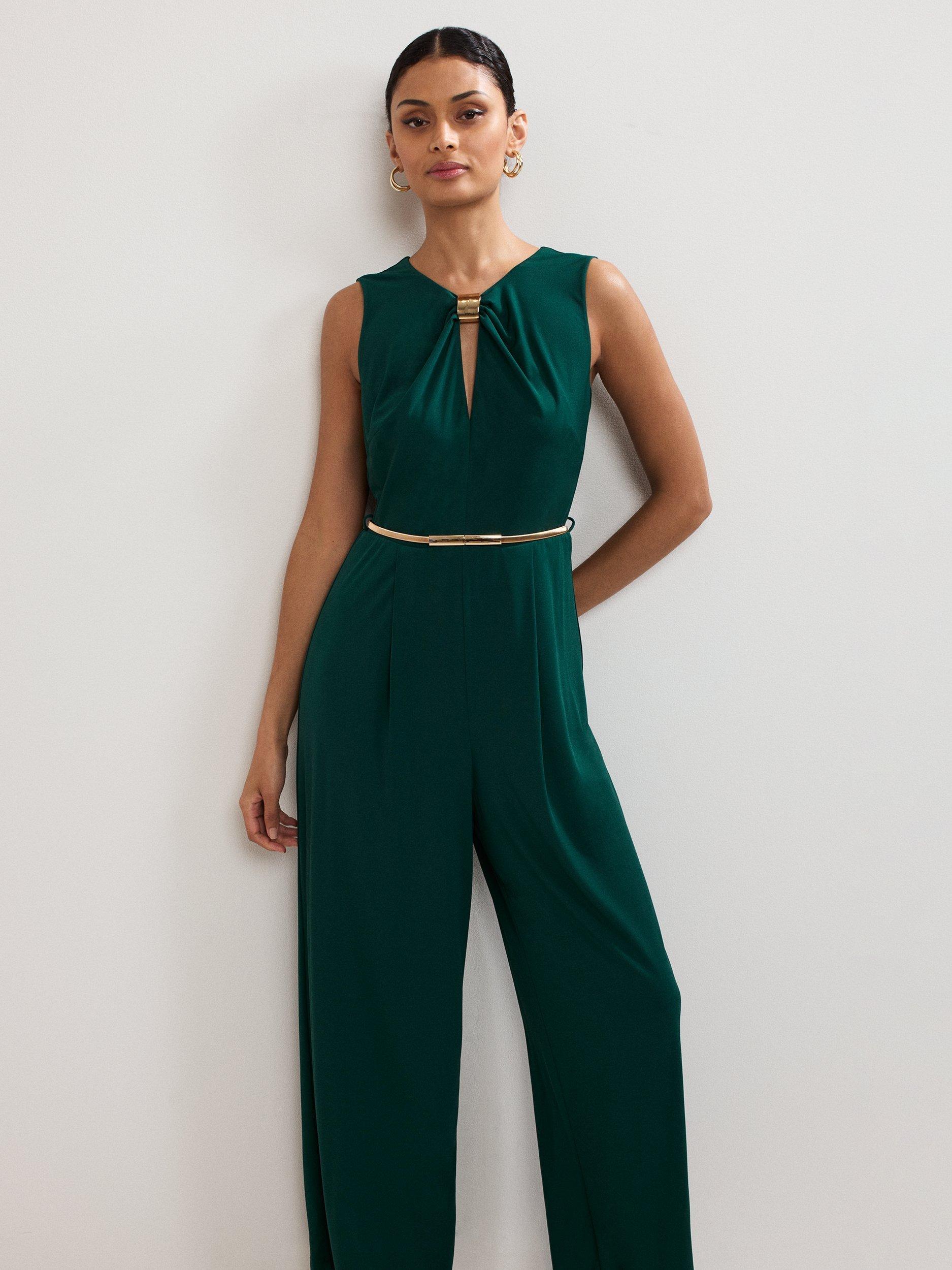 Product image 3 of 8, which shows Phase Eight Alinda Belted Wide Leg Jumpsuit, Teal, 6
