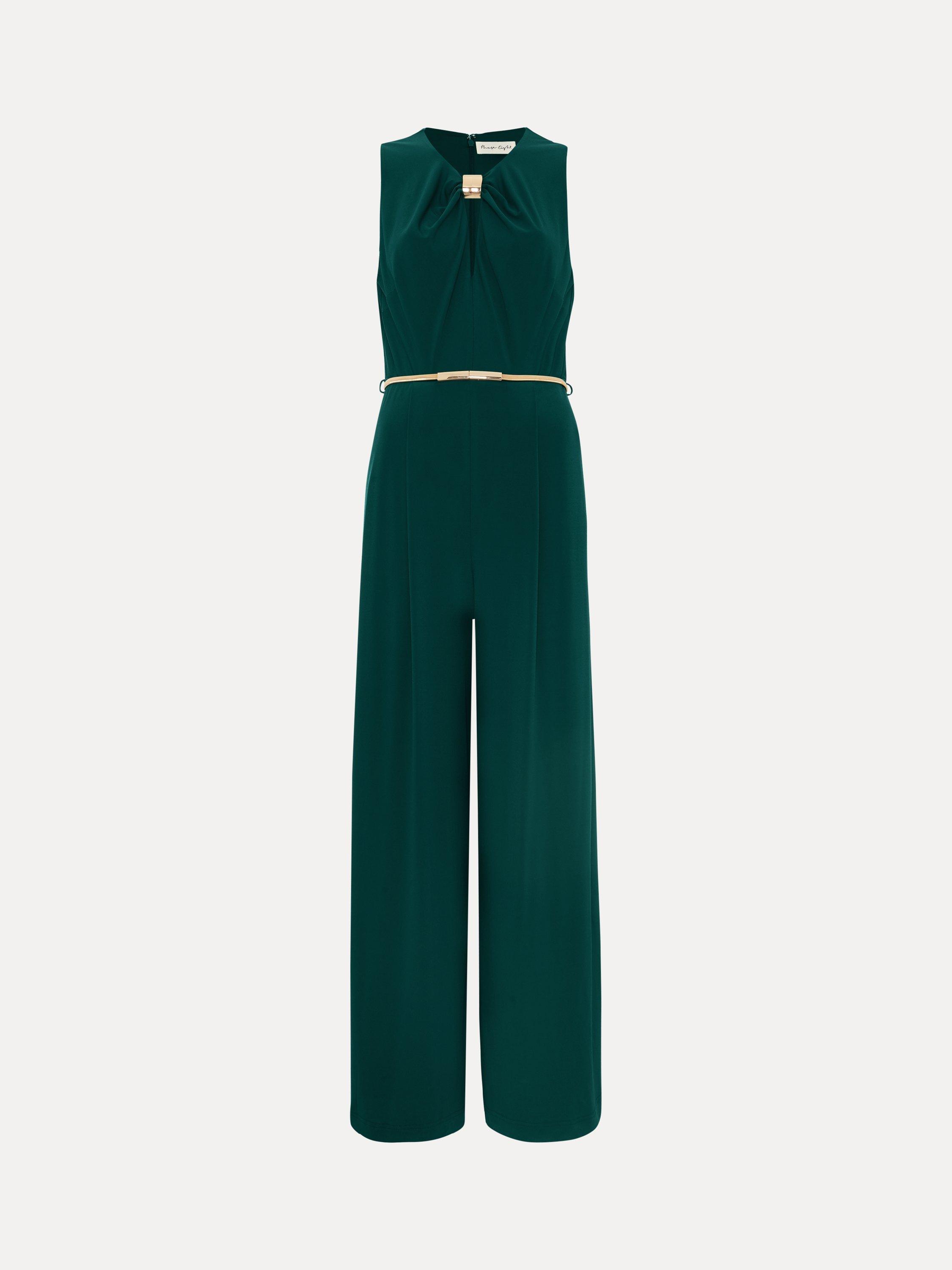 Product image 5 of 8, which shows Phase Eight Alinda Belted Wide Leg Jumpsuit, Teal, 6