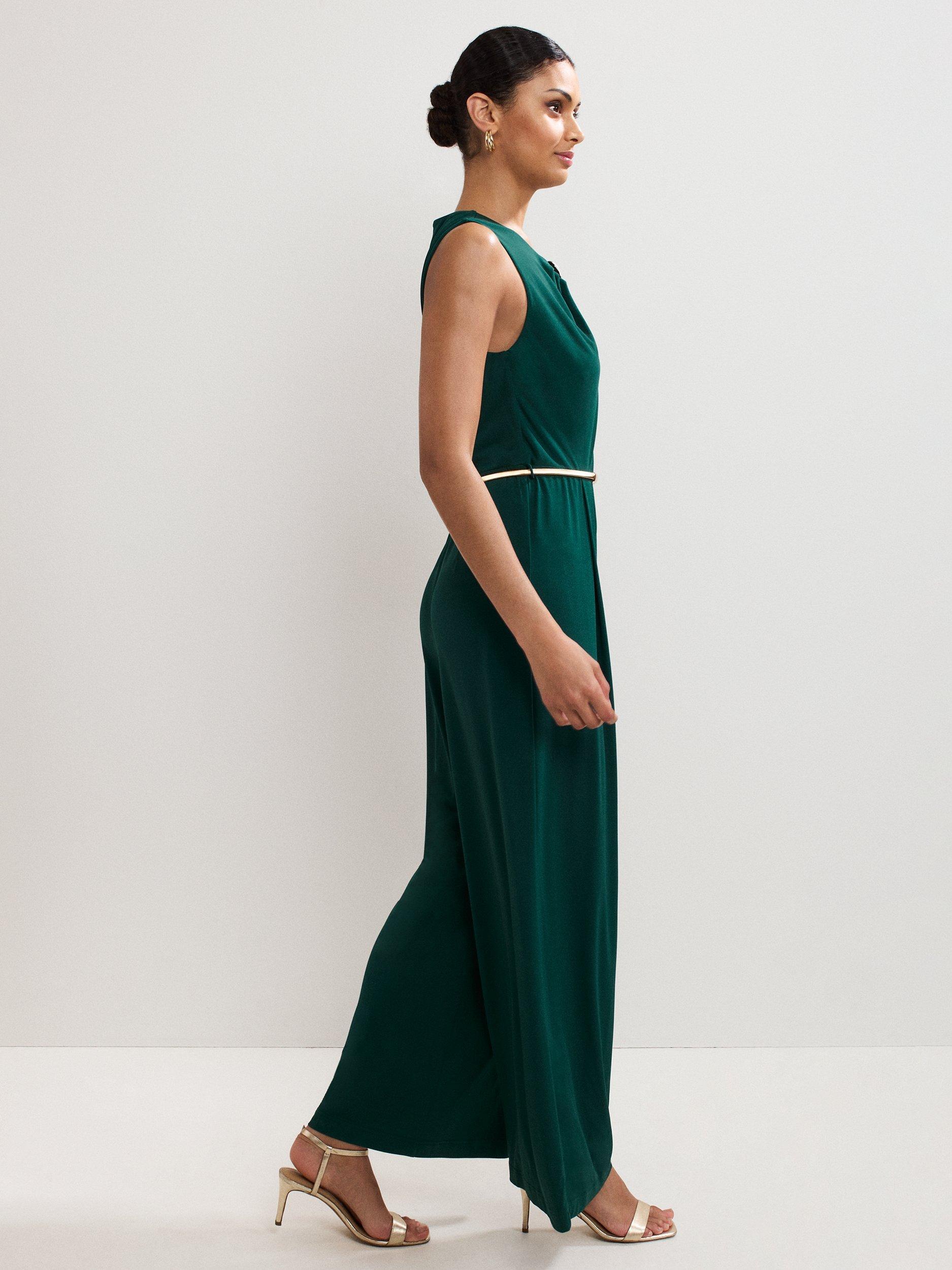 Product image 8 of 8, which shows Phase Eight Alinda Belted Wide Leg Jumpsuit, Teal, 6