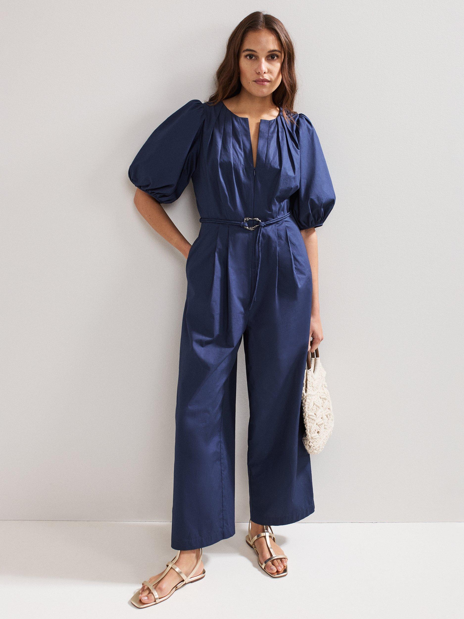 Product image 9 of 9, which shows Phase Eight Joni Puff Sleeve Jumpsuit, Navy, 6