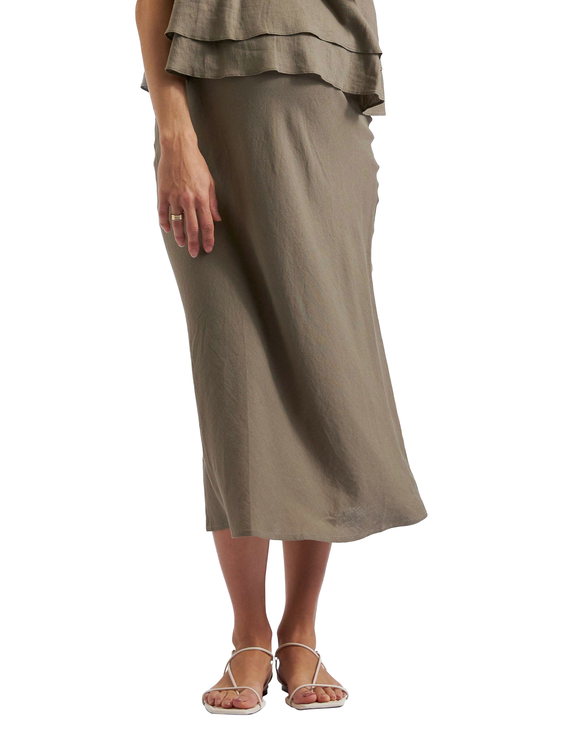 Product image 1 of 4, which shows Ripe Debbie Linen Blend Maternity Skirt, Olive, 6|8