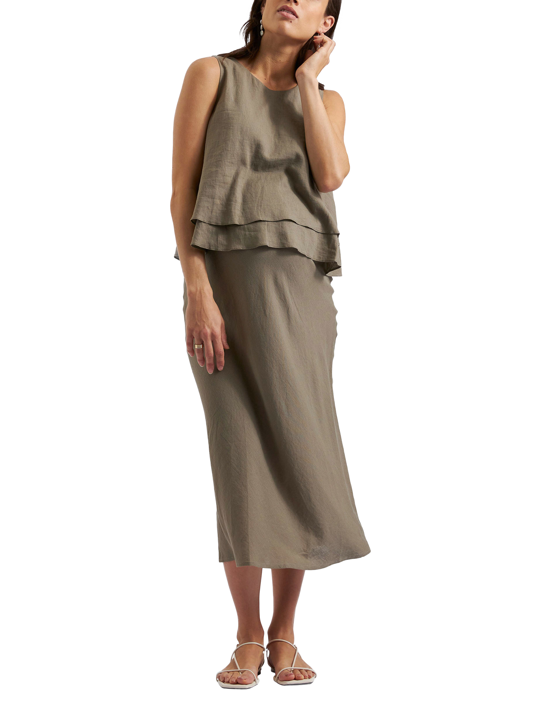 Product image 2 of 4, which shows Ripe Debbie Linen Blend Maternity Skirt, Olive, 6|8