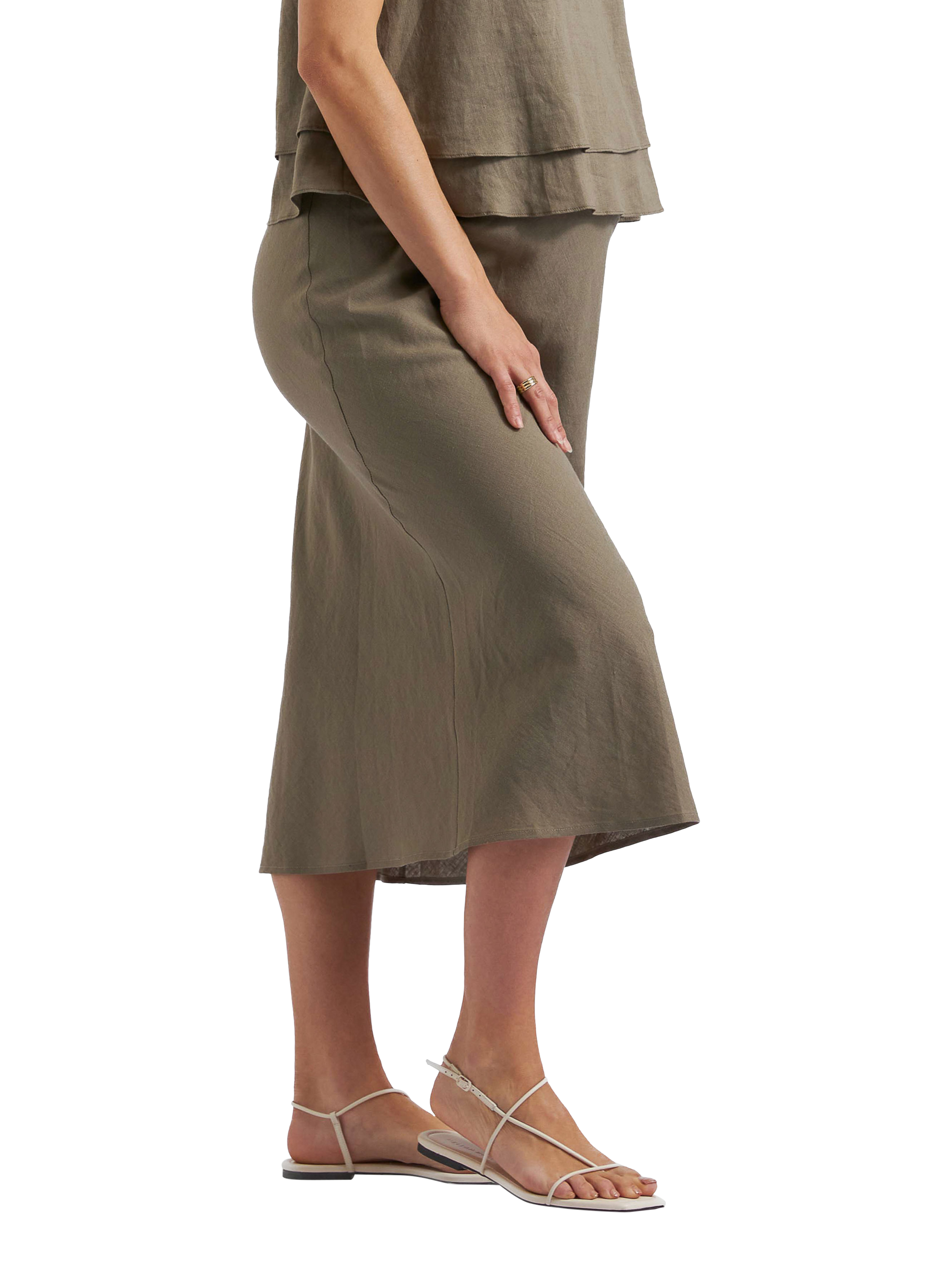 Product image 3 of 4, which shows Ripe Debbie Linen Blend Maternity Skirt, Olive, 6|8