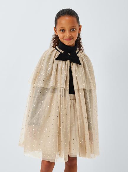 John Lewis Kids' Star Mesh Cape Top, Pink, Silver, Pink, Silver