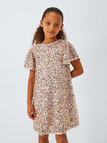 John Lewis Kids' Sequin Mesh Party Dress, Multi, Multi