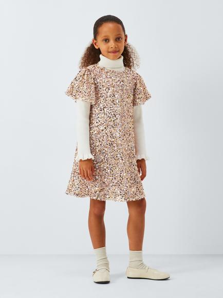 John Lewis Kids' Sequin Mesh Party Dress, Multi - view 2, Multi