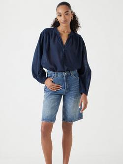 Hush Bea Textured Stripe Cotton Voile Blend Blouse, Dark Navy