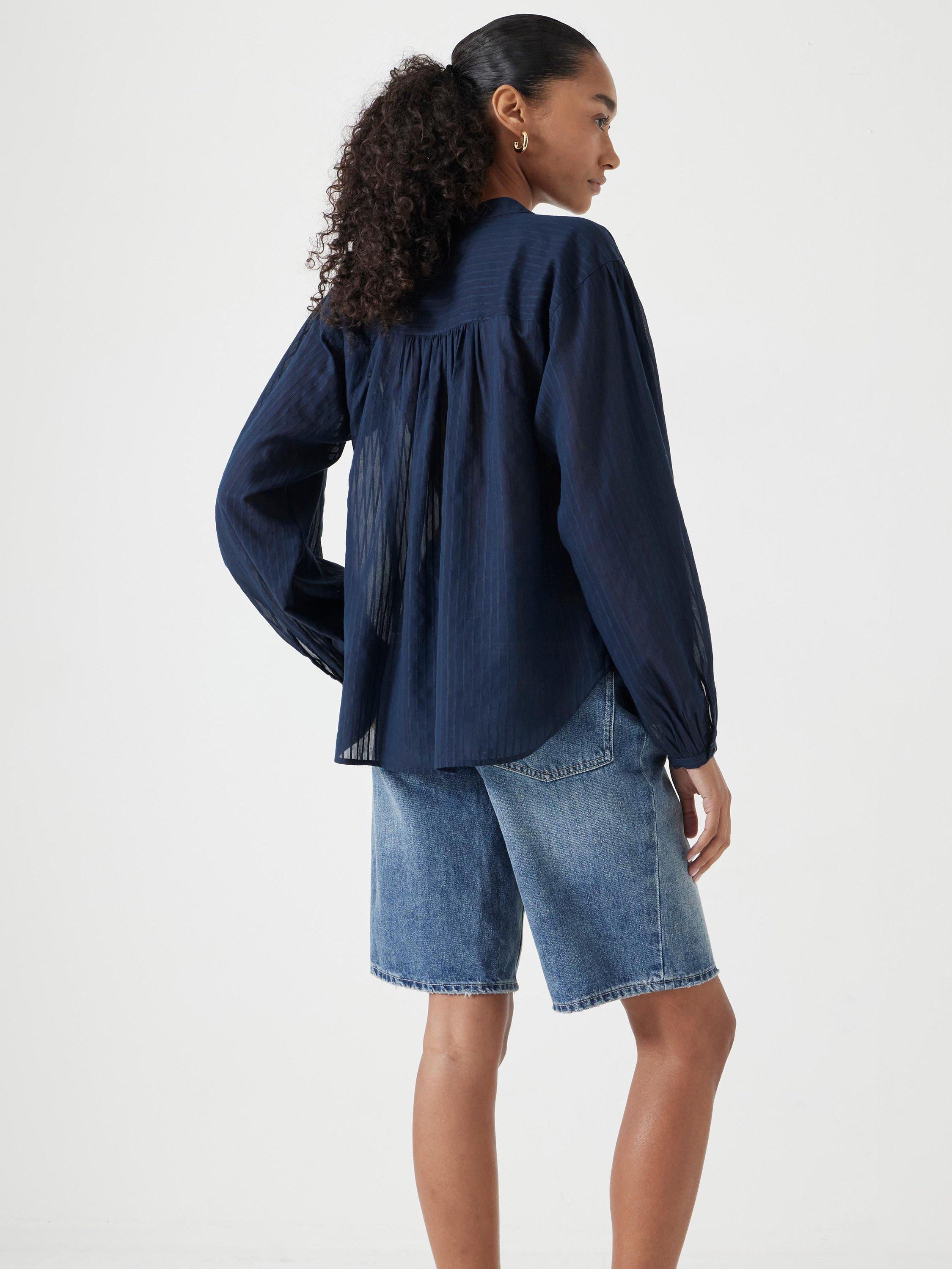 Product image 3 of 5, which shows Hush Bea Textured Stripe Cotton Voile Blend Blouse, Dark Navy, XS
