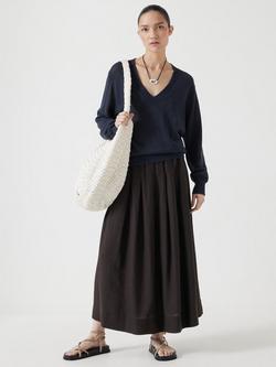 HUSH Linen Blend V-Neck Long Sleeve Jumper - view 2, Inkwell Navy