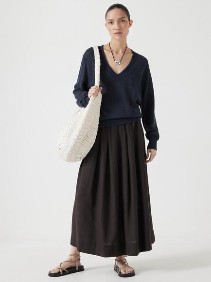 HUSH Linen Blend V-Neck Long Sleeve Jumper - view 2, Inkwell Navy