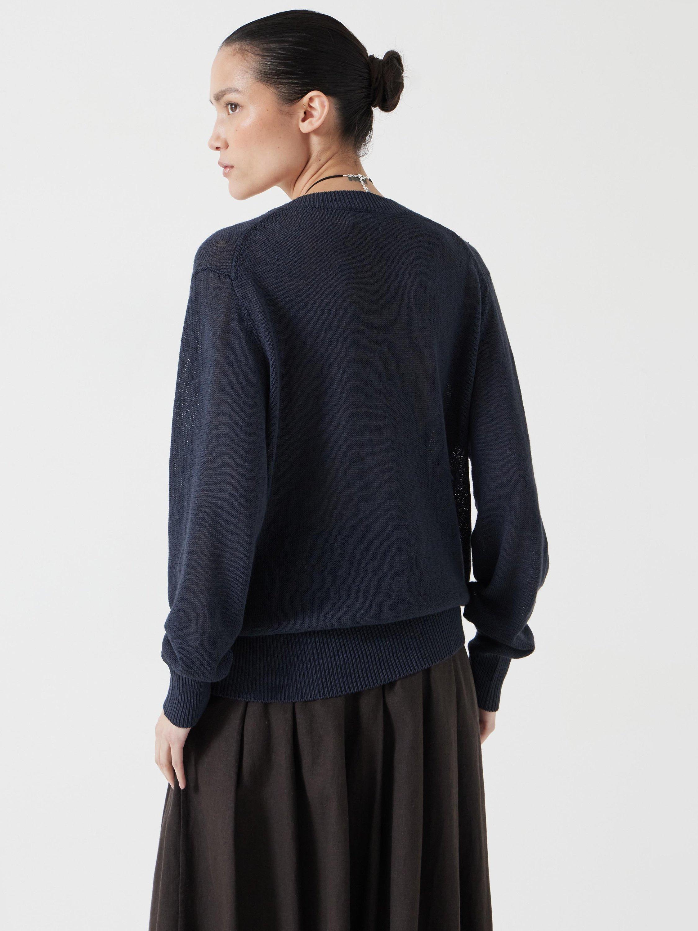 Product image 3 of 7, which shows HUSH Linen Blend V-Neck Long Sleeve Jumper, Inkwell Navy, XXS