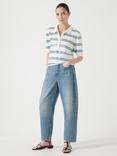 HUSH Sequin Stripe Knit Polo Top, Ecru/Teal