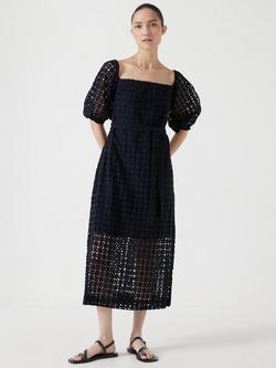 HUSH Off Shoulder Broderie Anglaise Midi Dress, Black