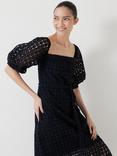 HUSH Off Shoulder Broderie Anglaise Midi Dress, Black