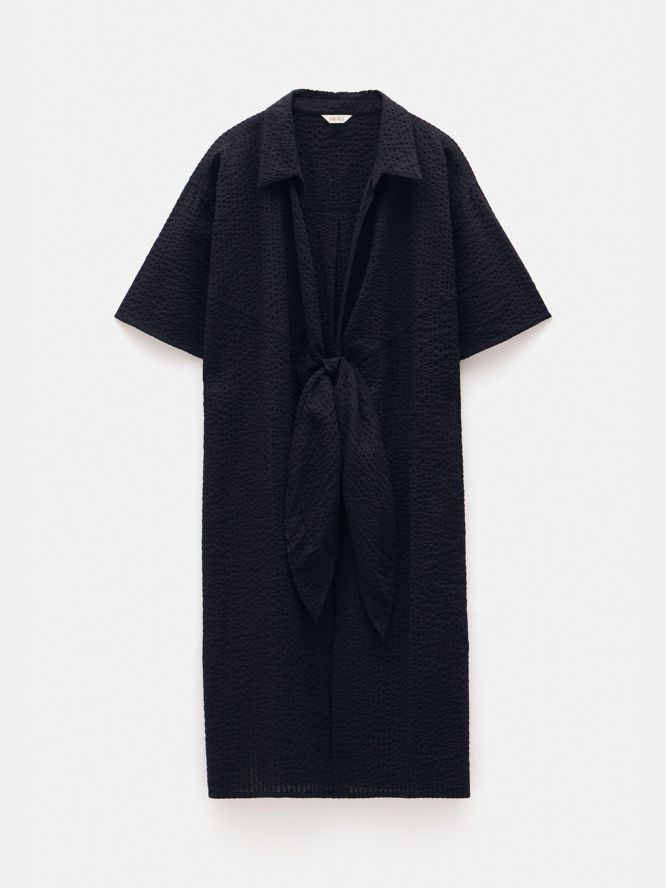 Product image 5 of 5, which shows HUSH Seersucker Tie Front Beach Dress, Black, XS-S