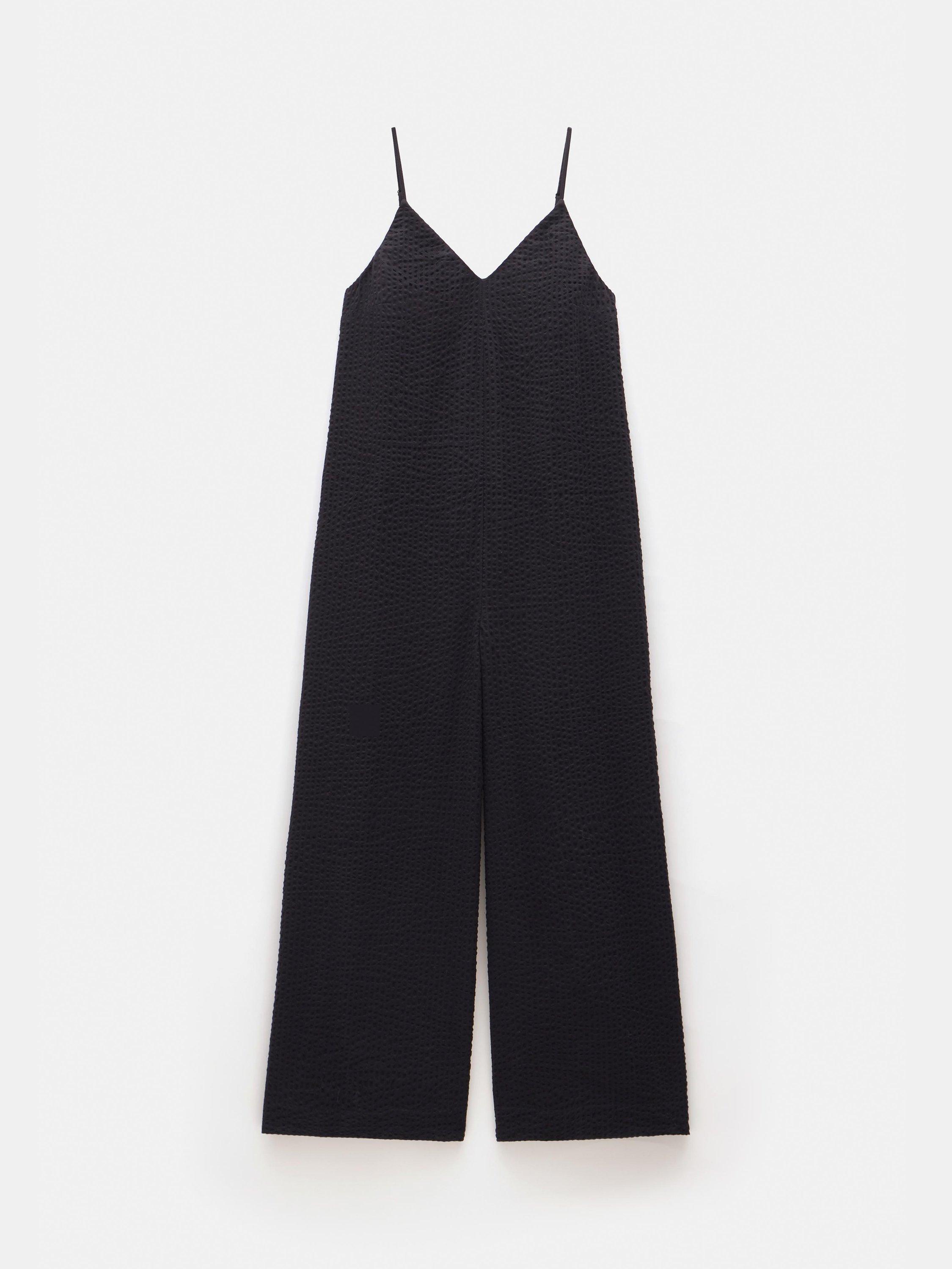 Product image 4 of 6, which shows HUSH Seersucker Cotton Flared Jumpsuit, Black, M